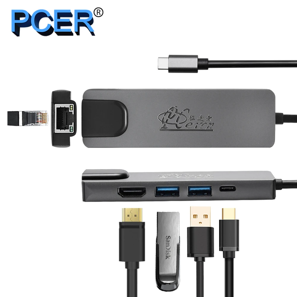 PCER адаптер для usb-концентратора типа C док-станция ноутбука концентратор HDMI VGA RJ45
