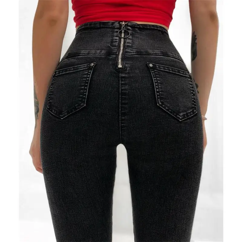 Женские узкие джинсы с завышенной талией и молнией сзади новые винтажные черные