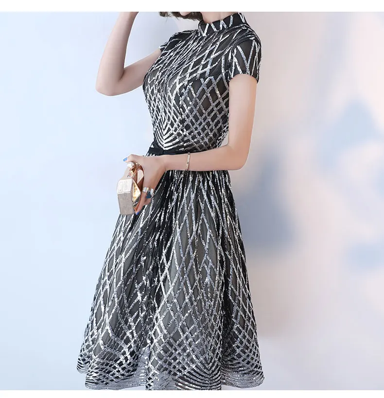 Женское вечернее платье с блестками Простое Элегантное ниже колена блестящими