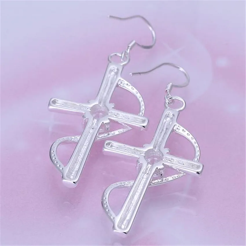 factory price E194 wholesale Beautiful Across lady new silver colorearring high quality fashion classic jewelry antiallergic | Украшения и