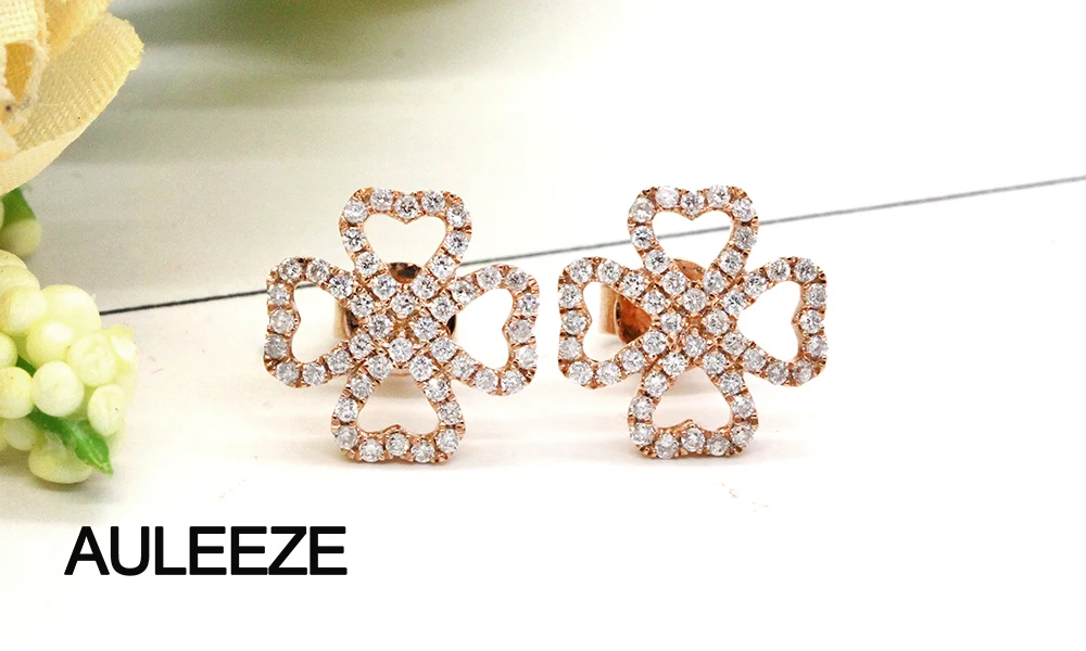 AULEEZE Lucky Clove натуральные серьги-гвоздики с бриллиантами в форме сердца 18 K из розового золота, серьги с бриллиантами для женщин, прекрасный подарок ювелирных изделий