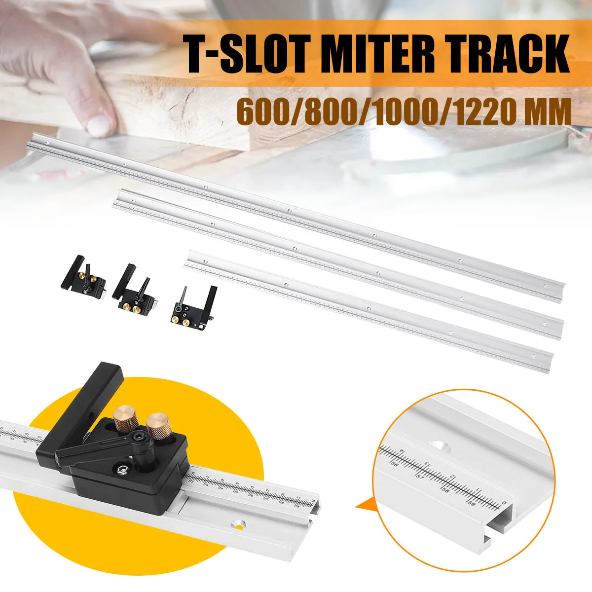 

600/800/1000/1200mm Aluminum Alloy T-Track Woodworking T-slot Miter Track with Scale/Miter Track Stop Woodworking Tools