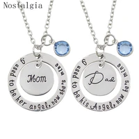 nostalgia mom dad round pendant necklace mommy daddy jewelry with blue crystal i used to be herhis angel