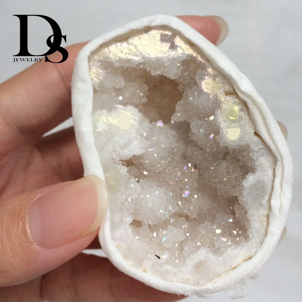 White Натуральный агат фрагмент жеоды Drusy Druse кварц гальванический кластер кристалл точки бразильские минералы образец вечерние украшения - Цвет: White