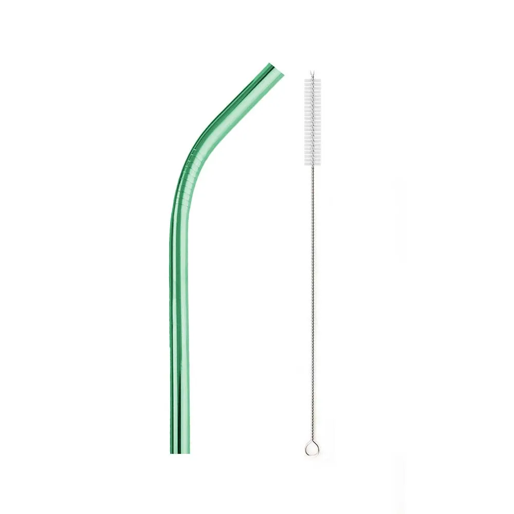 Bent green 12 мм экстра-широкие Пузырьковые трубочки для чая, розовые, зеленые, радужные многоразовые трубочки 304 из нержавеющей стали Milkshake питьевой соломы дропшиппинг - Цвет: Bent green