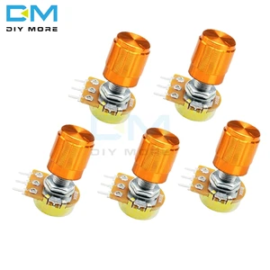 Поворотный потенциометр WH148, 5 шт., 3 контакта, с крышками из алюминиевого сплава, 1K, 5K, 10K, 20K, 50K, 100K, 500K Ом, линейный конический потенциометр, 3P, 3 контакта