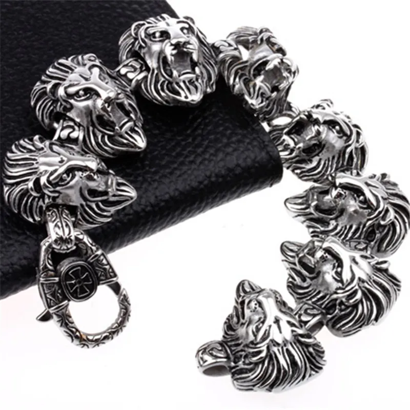 

Alternative wild animals lion head titanium steel bracelet men domineering jewelry stainless steel jewelry