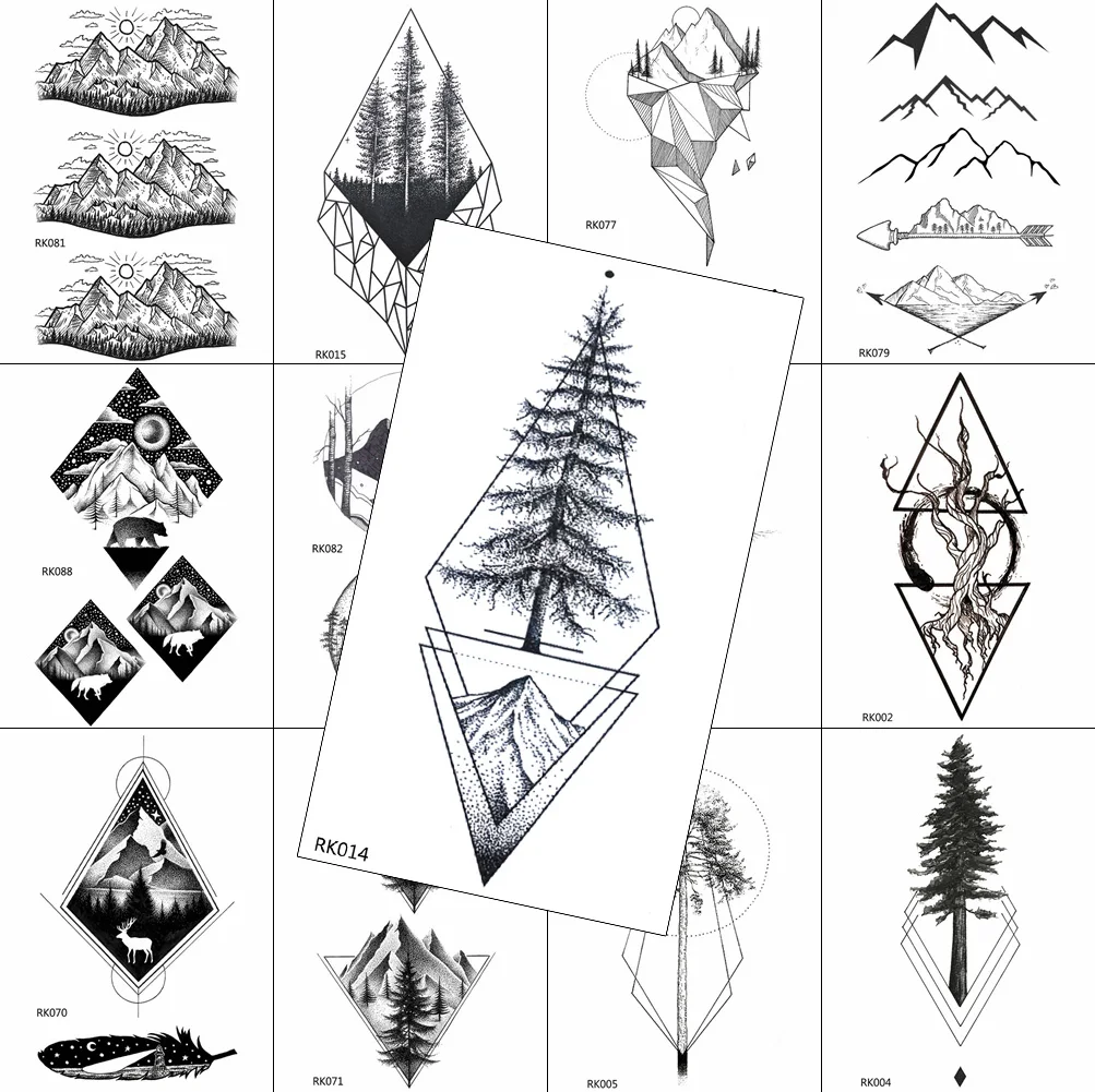 Временная тату с рисунком сосны наклейки геометрическим узором черная горная