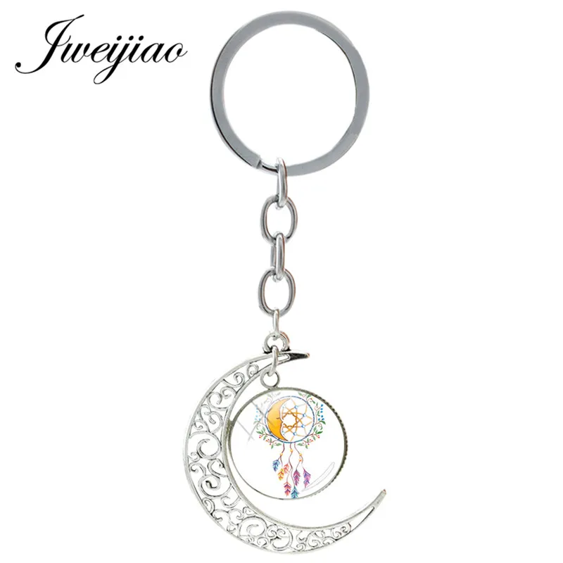 JWEIJIAO брелок для ключей в виде Ловца снов пера Луны кольцо стеклянный кабошон