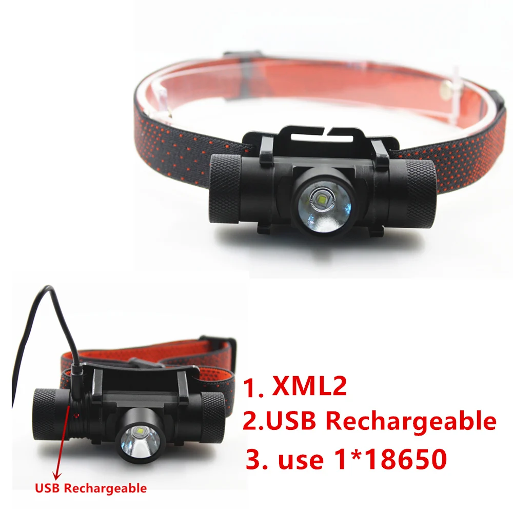 2018 Новый XML T6 USB Перезаряжаемый масштабируемый налобный фонарь фары 18650 Головной