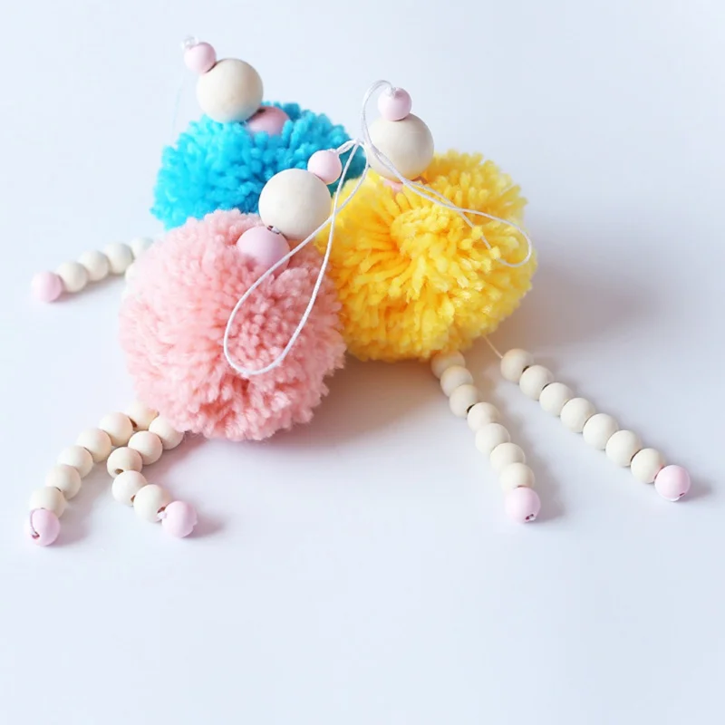 Cute Children's Room Hanging Ornament Hairball Wood Beads Villain Decoration For Kids Mosquito Net Fitness Shelf | Дом и сад