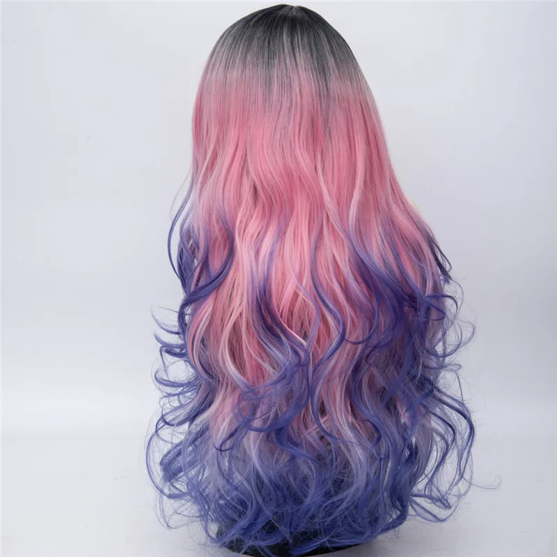 Розовый MSI Wigs длинные косы косплей парики для женщин Радужный Омбре плетение синтетический волнистый парик натуральный Фиолетовый Синий Розовый волос - Цвет: Розовый