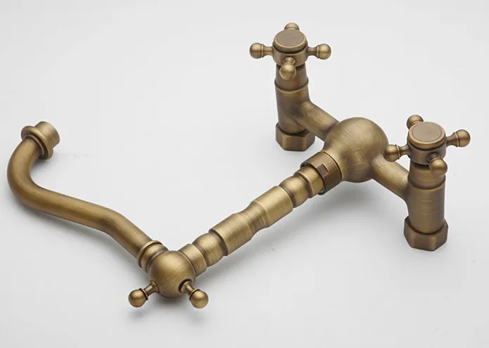 Бесплатная доставка настенный антикварный кухонный кран с двойной ручкой