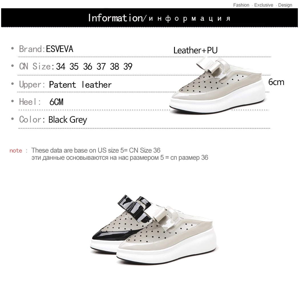 

ESVEVA 2019 Women Cow Leather+Mesh Wedge Med Heel Round Toed Polka dot Slingback Elegant Ladies Shoes Size 34-39