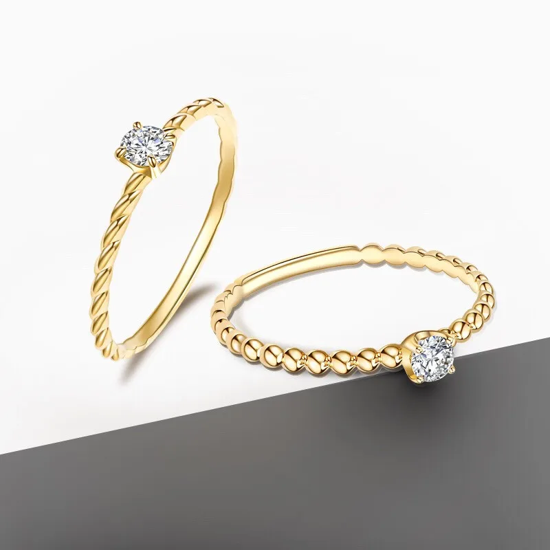 Aazuo 100% 18K Gold Yellow Real Diamonds 4 Prong Setting Ring for Woman Charm Jewelry Fashion Love Gift tiny thin Au750 | Украшения и
