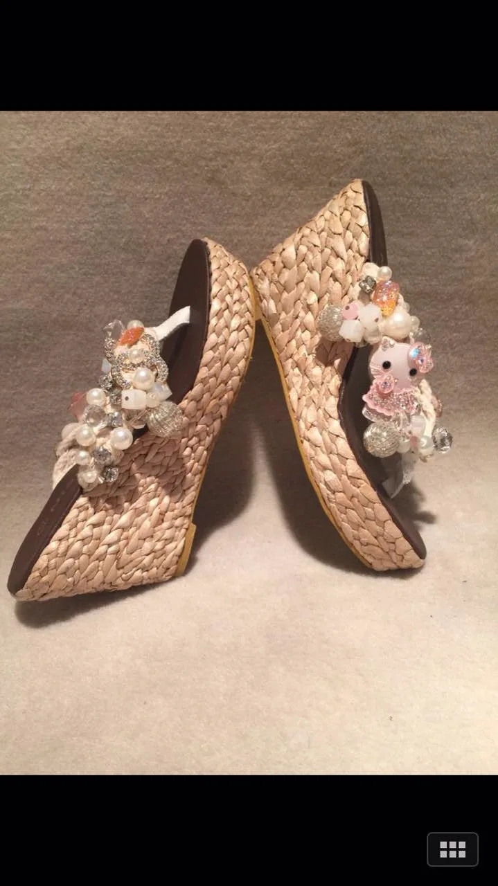 2015 New Summer High Heel Sandals Women Wedges Flip Flops Lovely KT Handmade Size 35-39 | Обувь