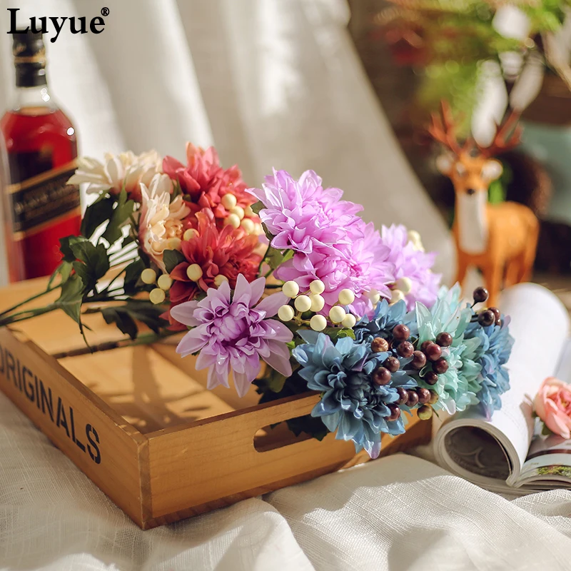 Luyue 6 голов искусственные георгины цветок ягода шелк Поддельные розовый пиона