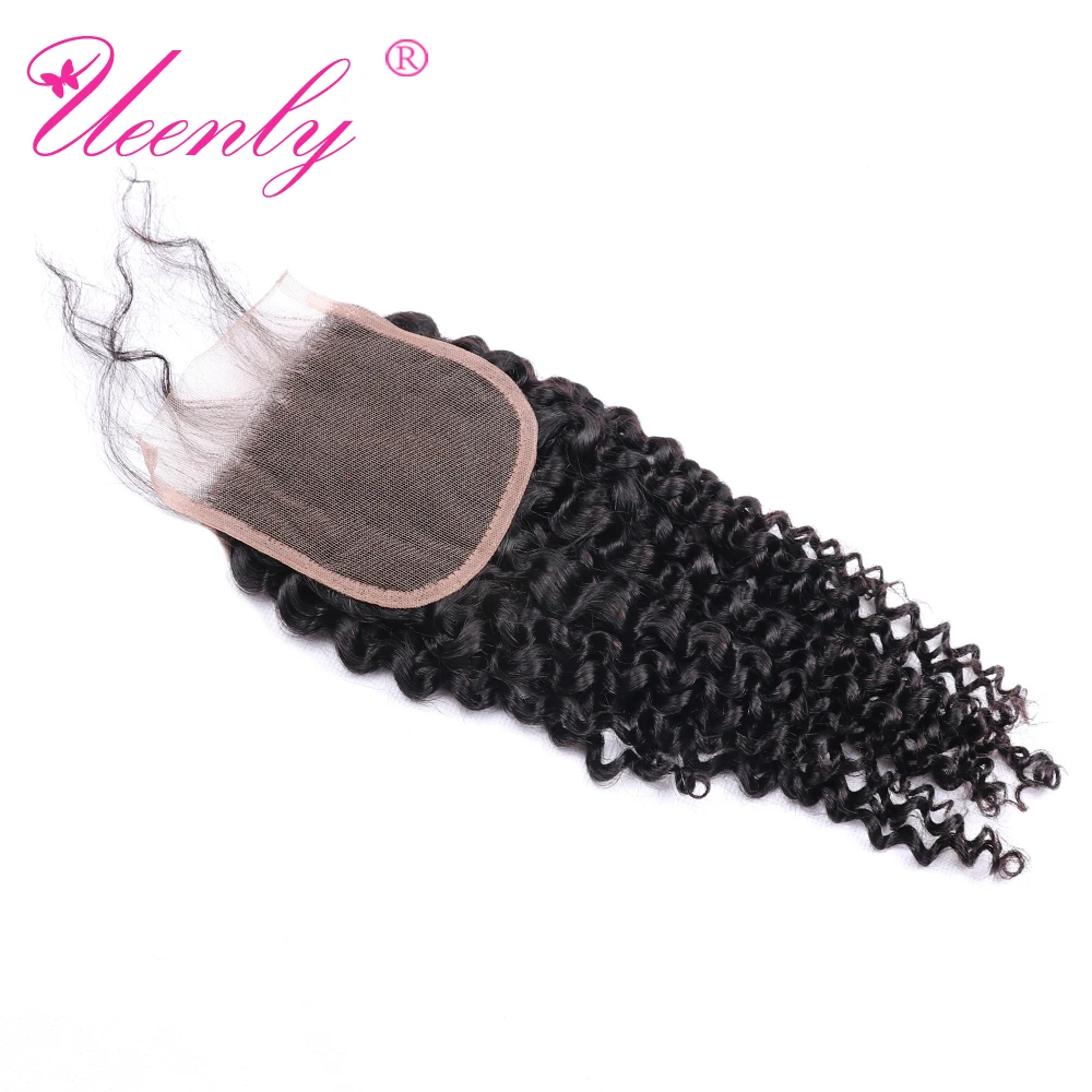 UEENLY Brazilian Kinky Curly Lace Closure 100% Human Hair 4x4 With Baby Remy Natural Color | Шиньоны и парики