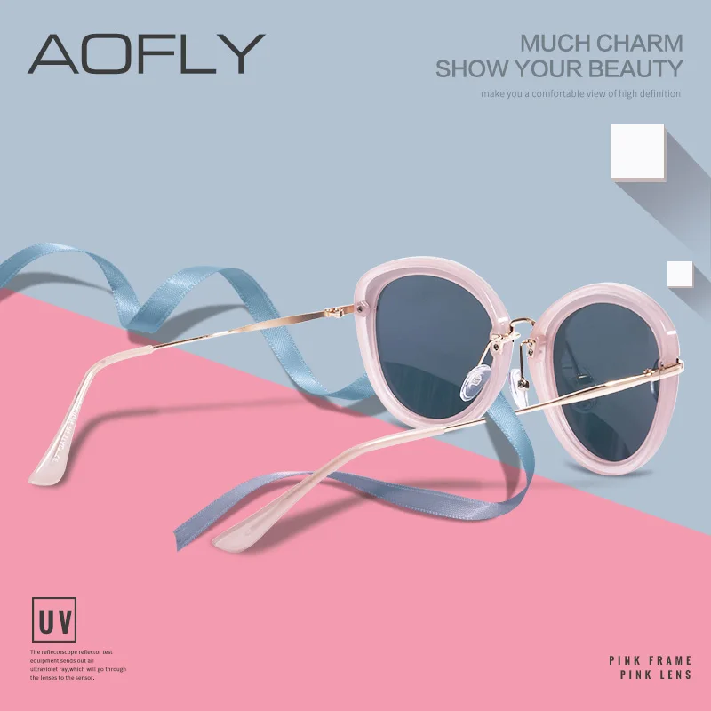 Женские солнцезащитные очки кошачий глаз AOFLY черные в металлической оправе с