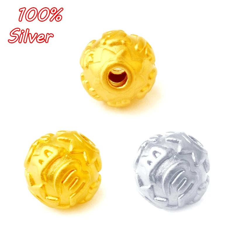 

Authentic S925 Sterling Silver Color 3D Transfer Beads Handmade DIY Braided Rope Accessories Gold-plated Six-word Mantra Beads