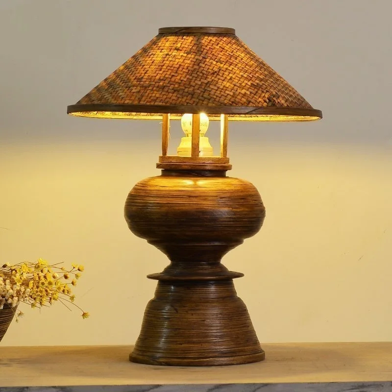 Бамбуковые настольные лампы luces led decoracion лампа для спальни Юго Восточная | Настольные лампы -32857164709
