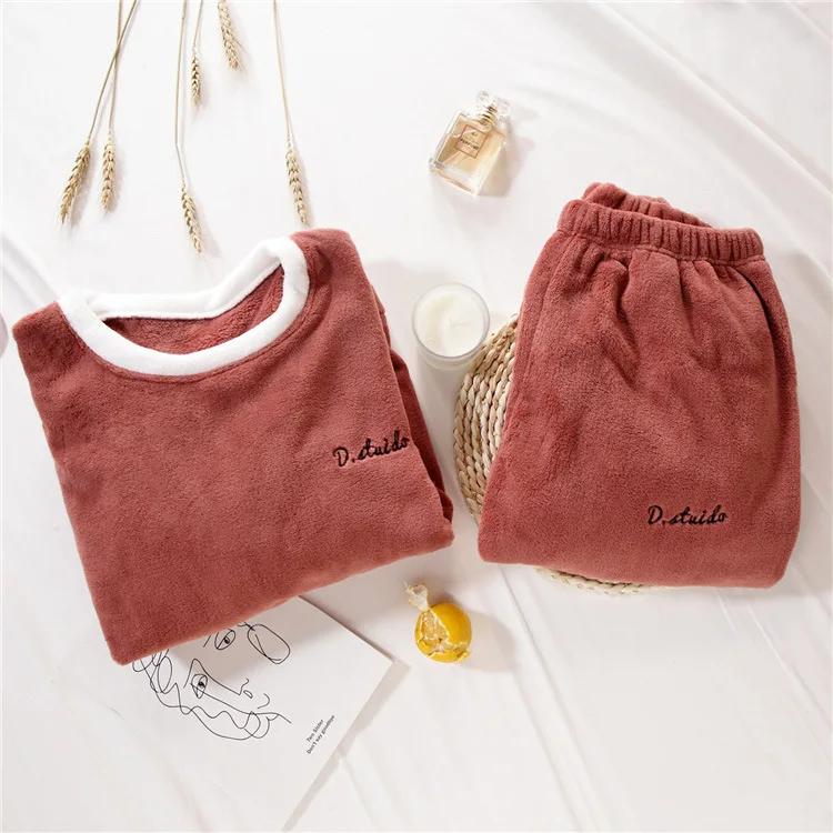 Пижамный комплект для женщин и мужчин зимняя теплая фланелевая домашняя пижама с