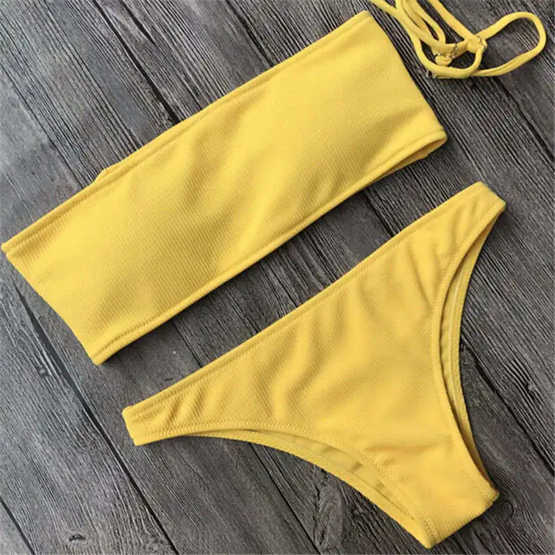 2018 женский бикини однотонный купальник с эффектом пуш-ап Мягкий Купальник для