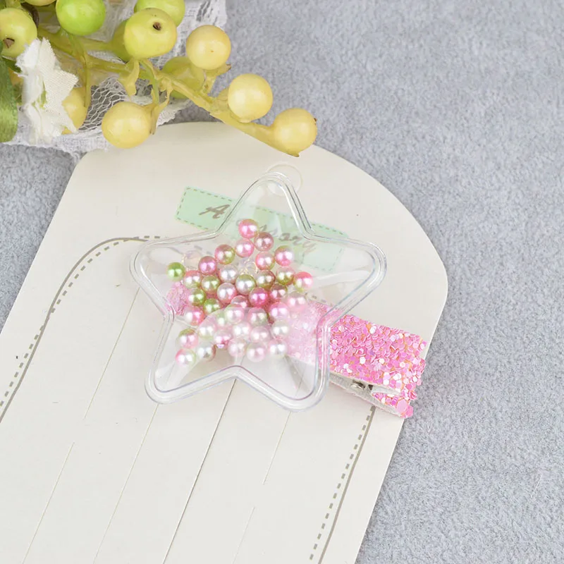 13 Beads Star Pink Новая корейская детская прозрачная Корона любовь звезды мышь заколки для волос милая девочка имитация шпильки с жемчугом аксессуары для волос - Цвет: 13 Beads Star Pink