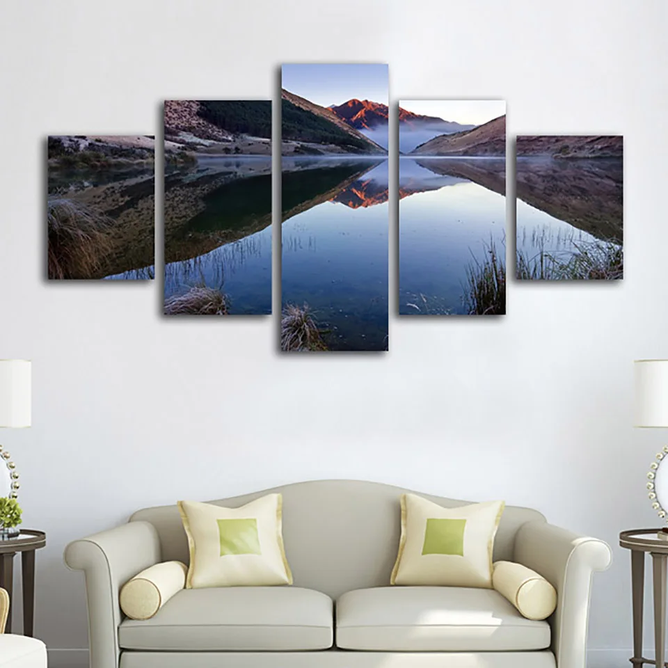 

Decoration Posters Modern Wall Art Pictures Frame 5 PiecePcs Mountain And Lake Landscape Home Living Room HD Printed Painting