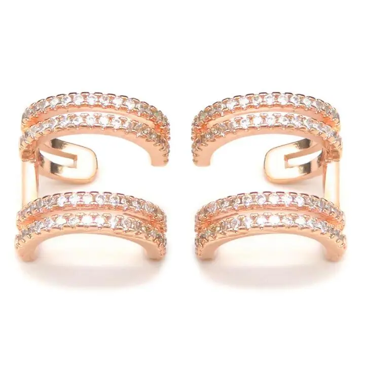 Rose Gold UILZ модные крошечные очаровательные женские каффы в форме капель воды AAA квадратные белые кубические циркония Клипсы Серьги ювелирные изделия для женщин подарок UEL003 - Окраска металла: Rose Gold