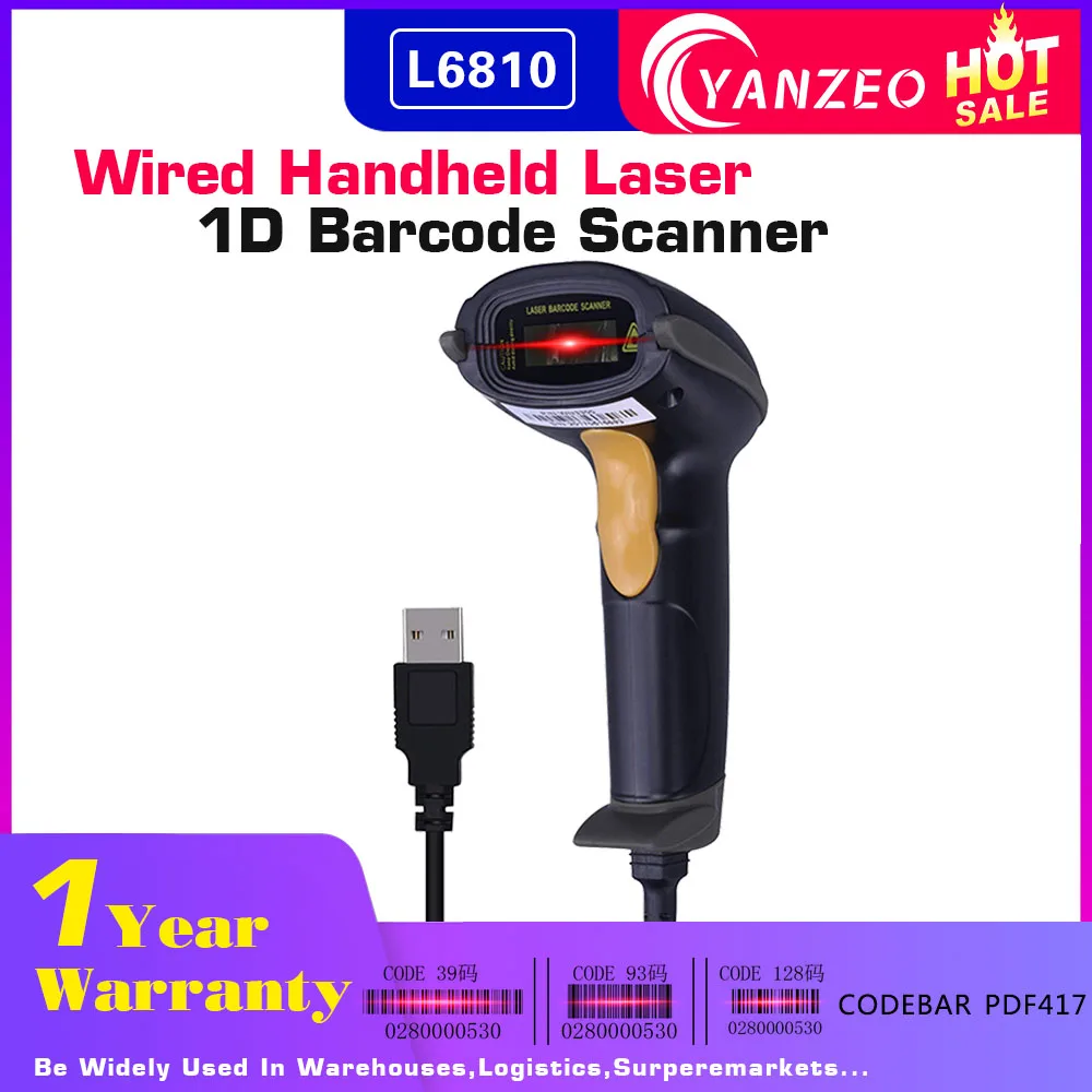Yanzeo L6810 Портативный USB сканер штрих кода портативный Проводной 1D лазерный код для