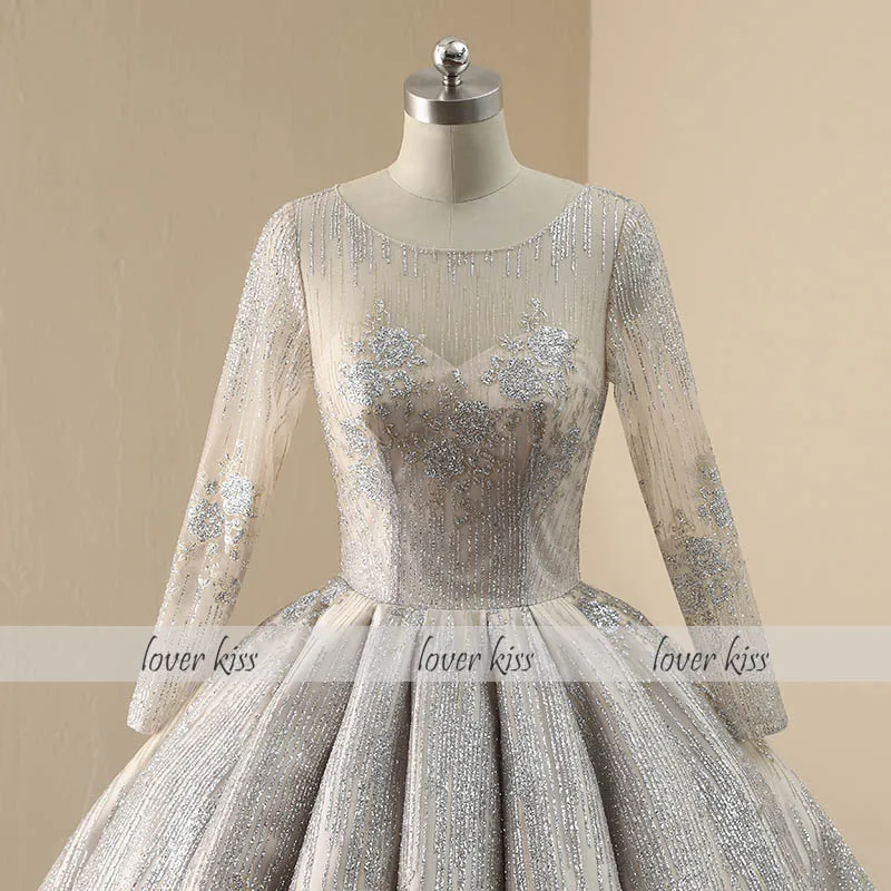 Lover Kiss robe de mariee Impire свадебное платье с длинным рукавом знаменитостей роскошное блестящее свадебное платье