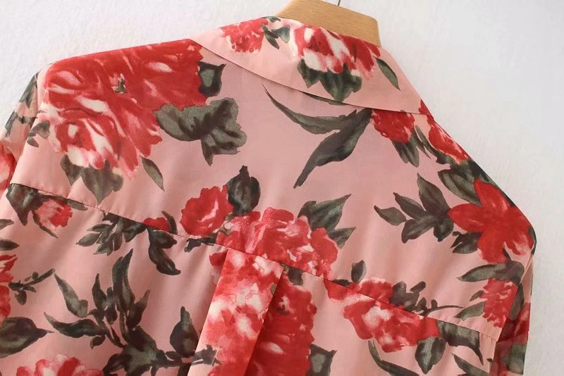Ladies Chiffon Long Sleeve Blouse Flower Print Turn Down Collar Plus Size Loose Women Autumn Tops ZA8958 |