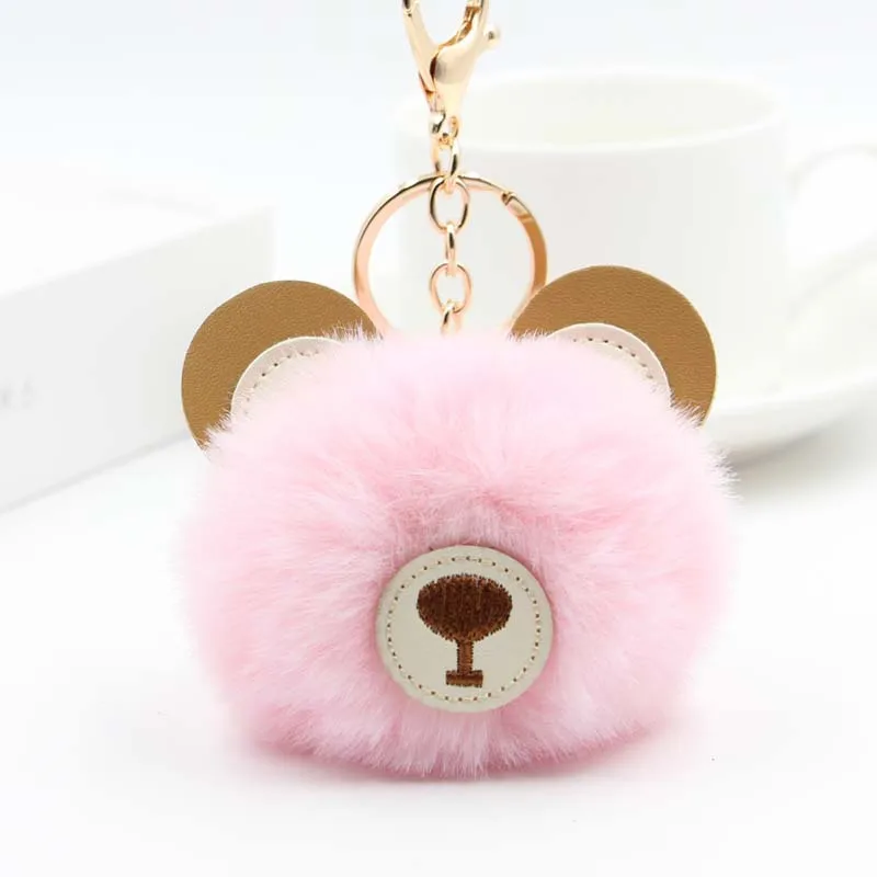 Cute Fur Ball Bear Keychain Pom Key Chain Handbag Purse Fluffy Ring Bag Car Holder Porte Clef Llaveros For Girls | Украшения и