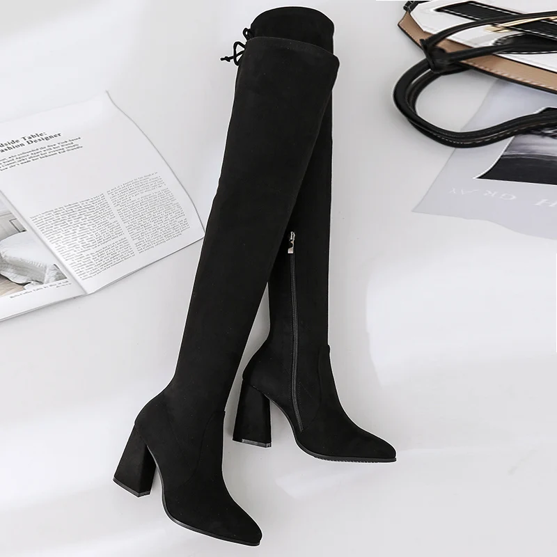 2019 Для женщин модные сапоги выше колена зимние женские высокие замшевые плюшевые