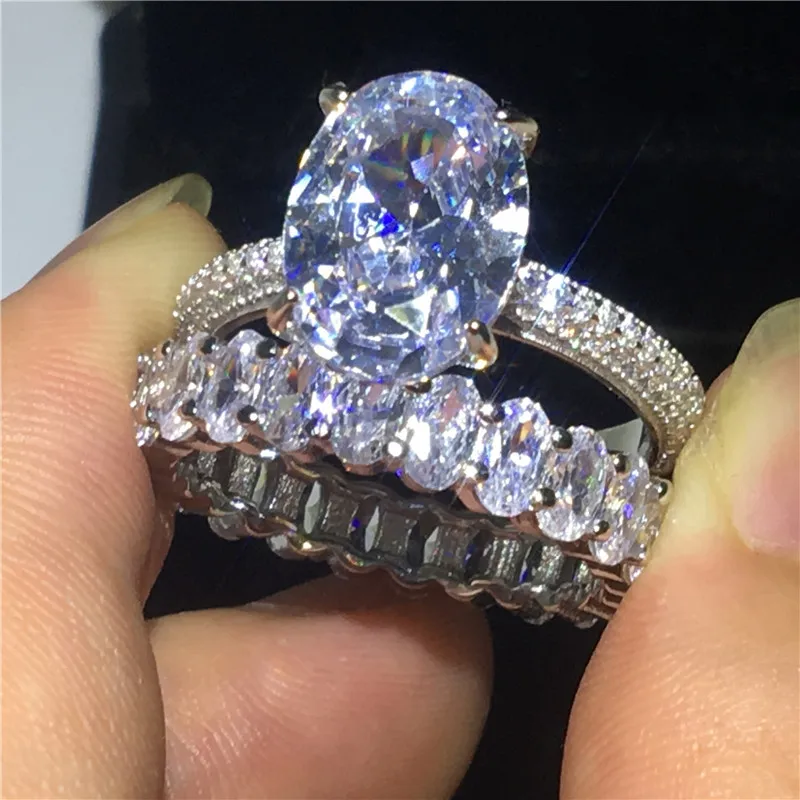 Luxury ring Bridal sets 100% Soild 925 Sterling silver Oval AAAA cz Engagement Wedding Band Rings for women Jewelry | Украшения и