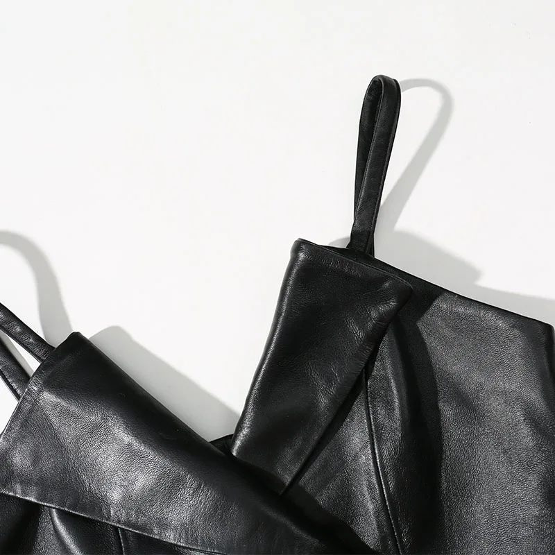 EI BAWN натуральная кожа жилет черный женский без рукавов Слинг короткая