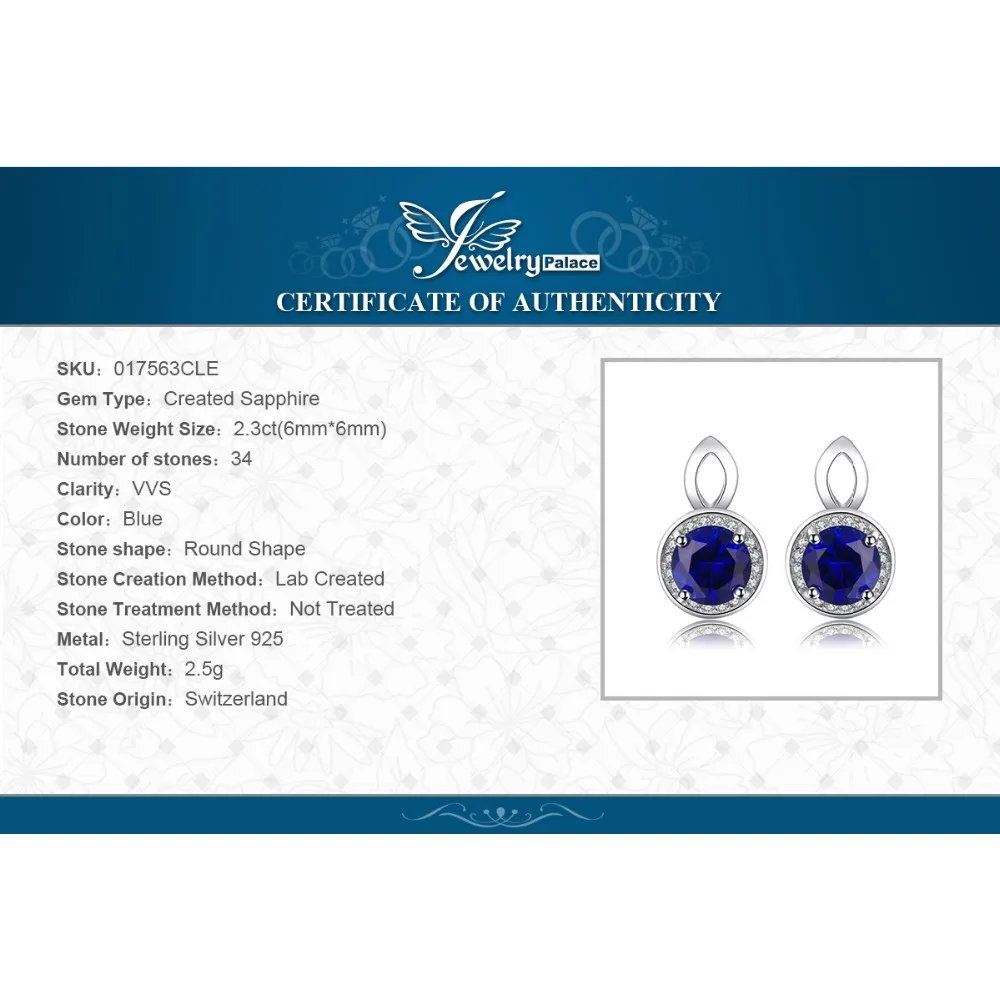 Jewelrypalace круглой огранки 4.8ct создан синий сапфир Halo Серьги одноцветное 925 серебро