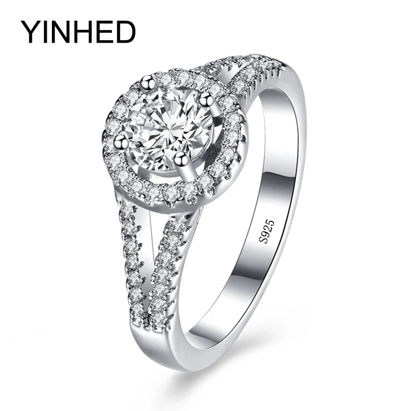 

YINHED Brand Top Quality 2 Carat Cubic Zirconia CZ Wedding Rings for Women Real 925 Sterling Silver Ring Fashion Jewelry ZR298