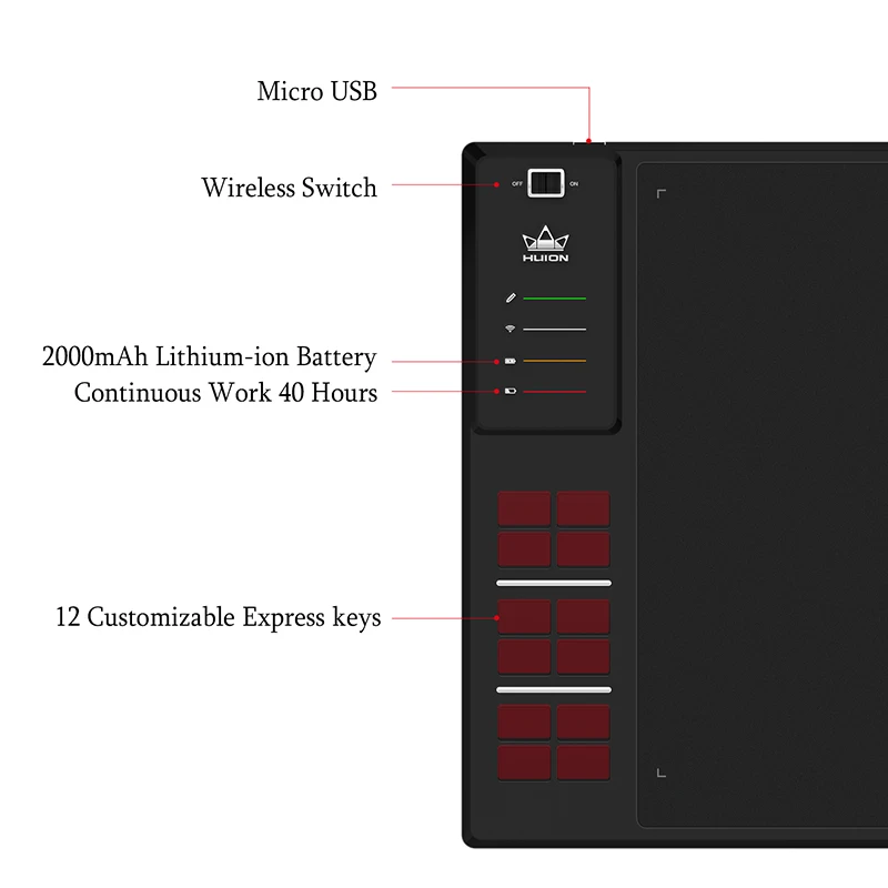 Беспроводной цифровой планшет HUION Giano WH1409 профессиональный графический для
