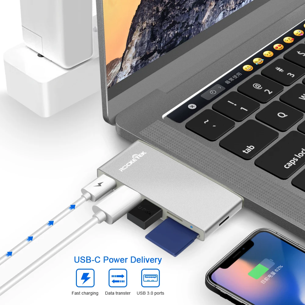 Rocketek мульти Тип c 3,0 usb-хаб порт адаптер питания интерфейс сплиттер SD/TF кард-ридер для MacBook pro ПК Аксессуары для ноутбуков