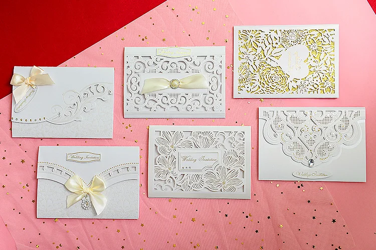 Wedding card with popular luxury jewelry decor designs latest gold and pearl foil invitation cards free shipping | Дом и сад