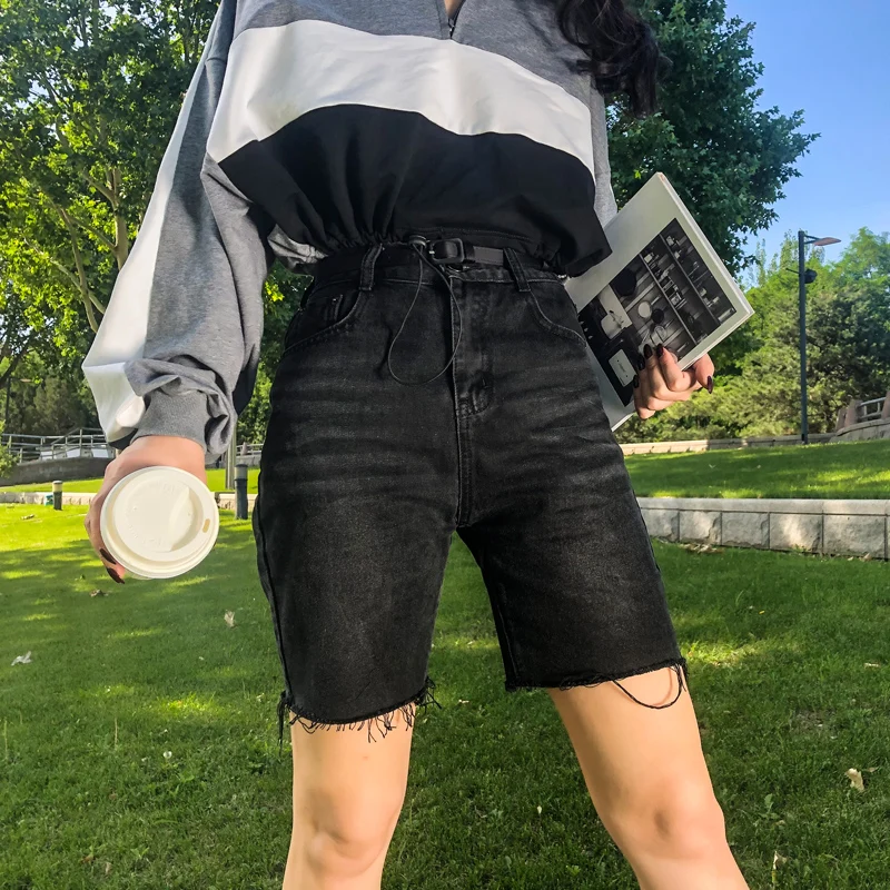 Женские джинсы с высокой талией эластичные повседневные облегающие прямые шорты