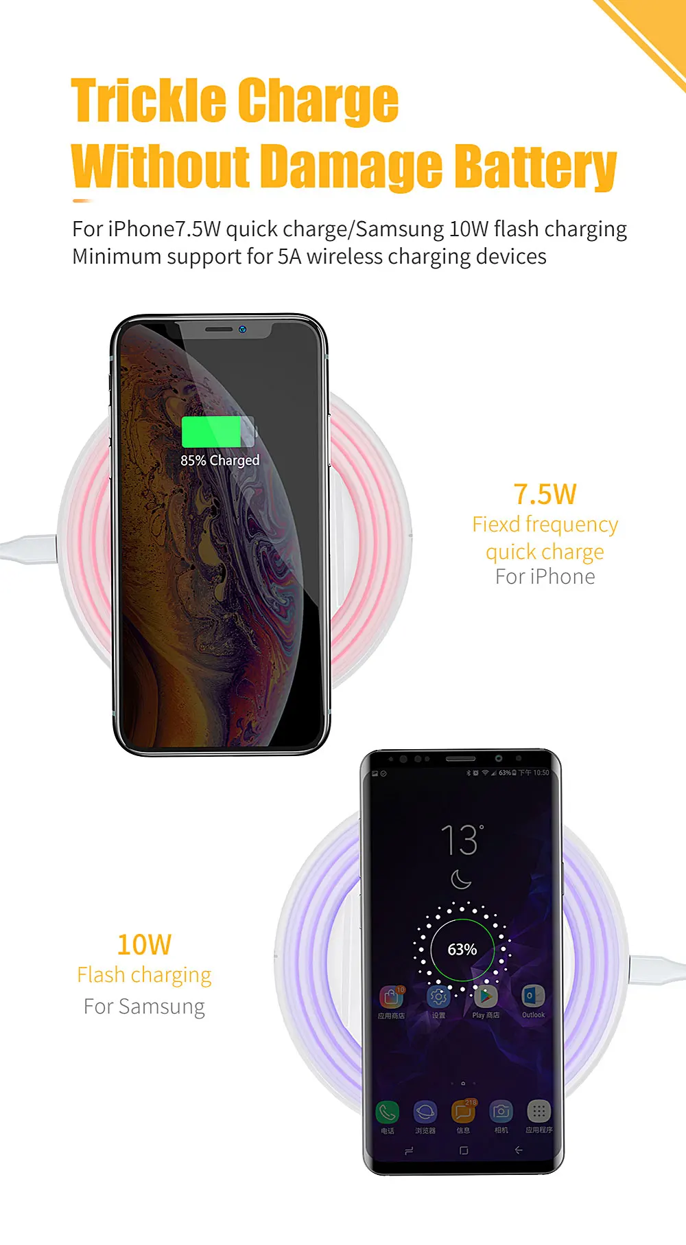 Беспроводное зарядное устройство Essager Qi, светодиодная лампа для iPhone X, samsung, Xiaomi, huawei, Быстрое беспроводное Беспроводное зарядное устройство, подставка для док-станции