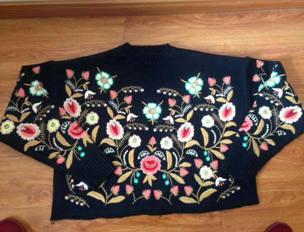 2018 Women Sweater Fashion Floral Embroidery Pull Streetwear Sweaters Winter | Женская одежда