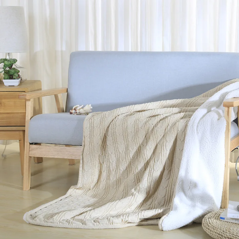 

100% Cotton Solid Knitted Blankets Lambskin Throw Blanket bedding on the Bed Sofa Bed Plane Travel Plaids Bedding Set 120X180cm