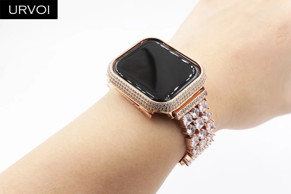 URVOI Роскошный чехол для Apple Watch series 5 4 3 2 1 рамка блестящие стразы металлический