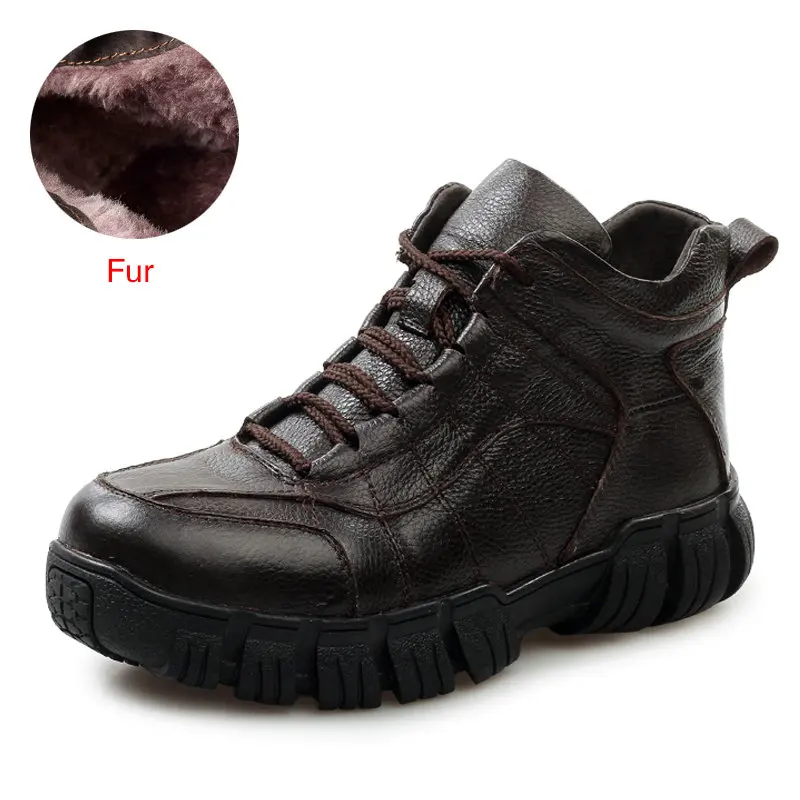 Fur Dark Brown Мужские теплые водонепроницаемые ботинки DEKABR, коричневые удобные модные ботинки из натуральной кожи с меховой подкладкой, зима - Цвет: Fur Dark Brown