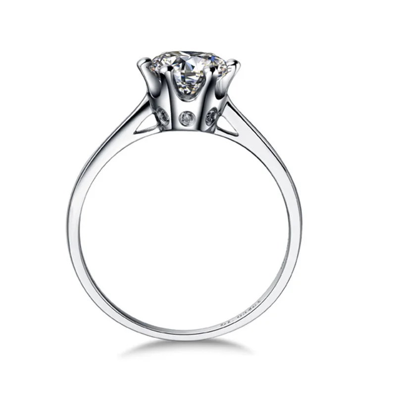 Solitaire CZ Stone Engagement Ring Six Prong Settings 6mm Shiny Genuine 925 Sterling Silver Jewelry Marriage Gift for Wife Lover | Украшения