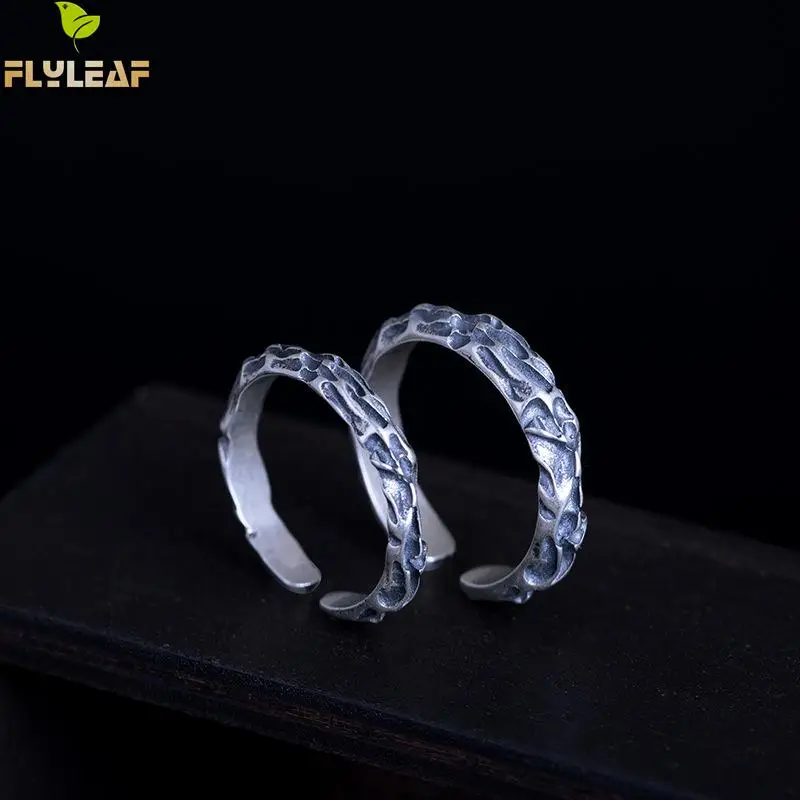 100% 925 пробы с серебряной текстурой камня Открытые Кольца для мужчин и женщин